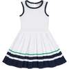Organic Sleeveless Tennis Sweater Dress, White with Navy and Green - Dresses - 1 - thumbnail
