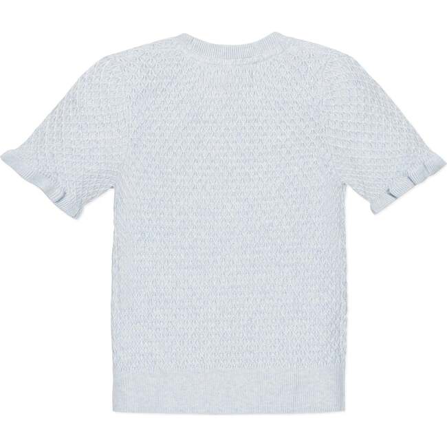 Organic Short Sleeve Ruffle Edge Sweater Knit Top, Light Blue Heather Diamond - Sweaters - 2