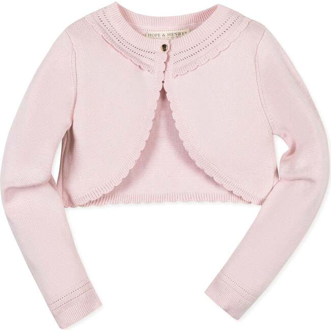 Organic Cropped Special Detail Sweater Cardigan, Pale Pink Scallop - Sweaters - 1