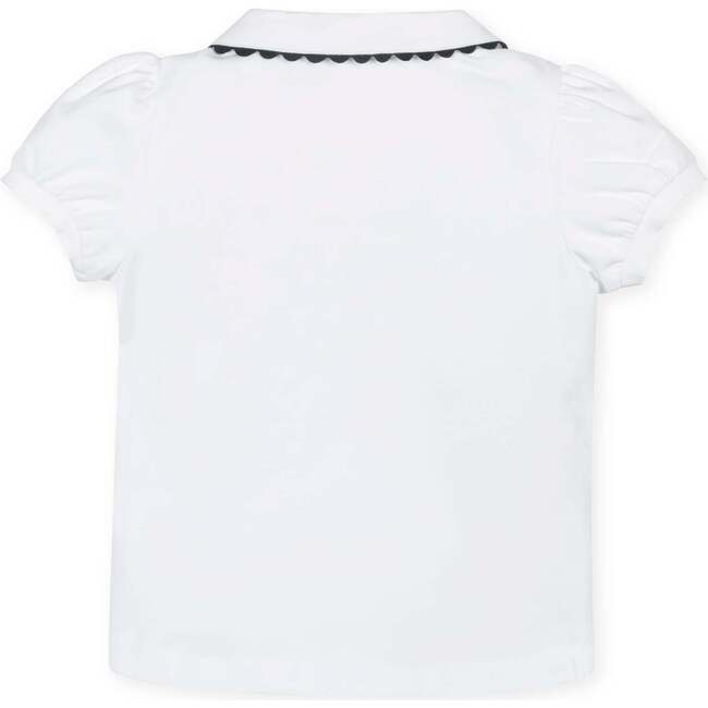 Organic Puff Sleeve Jersey Knit Polo, White with Navy - Polo Shirts - 2