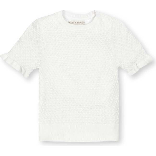 Organic Short Sleeve Ruffle Edge Sweater Knit Top, White Diamond - Sweaters - 1
