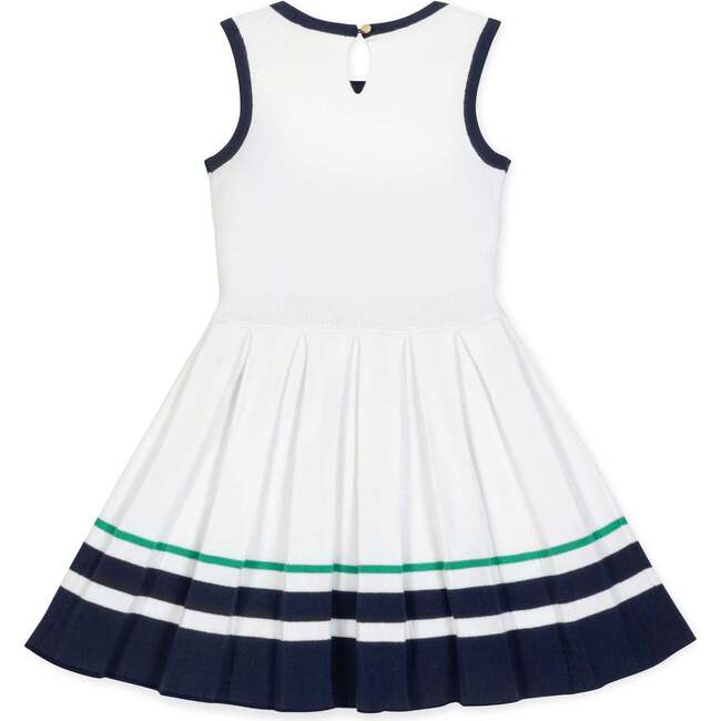 Organic Sleeveless Tennis Sweater Dress, White with Navy and Green - Dresses - 2