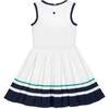 Organic Sleeveless Tennis Sweater Dress, White with Navy and Green - Dresses - 2 - thumbnail