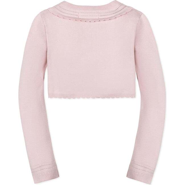 Organic Cropped Special Detail Sweater Cardigan, Pale Pink Scallop - Sweaters - 2
