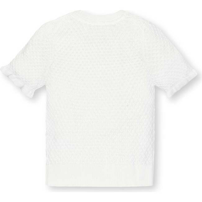 Organic Short Sleeve Ruffle Edge Sweater Knit Top, White Diamond - Sweaters - 2