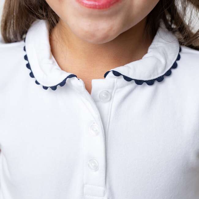 Organic Puff Sleeve Jersey Knit Polo, White with Navy - Polo Shirts - 4