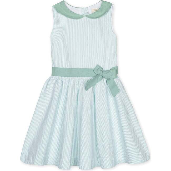 Organic Peter Pan Collar Seersucker Dress, Mint Seersucker - Dresses - 1