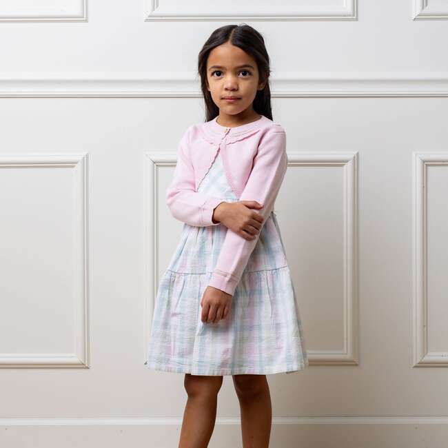 Organic Cropped Special Detail Sweater Cardigan, Pale Pink Scallop - Sweaters - 3