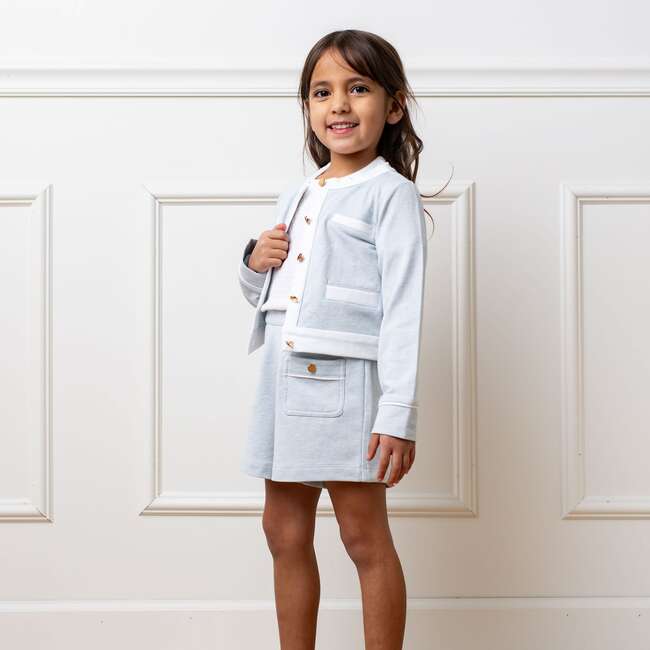 Organic French Terry Contrast Trim Cardigan, Light Blue Heather - Sweaters - 3