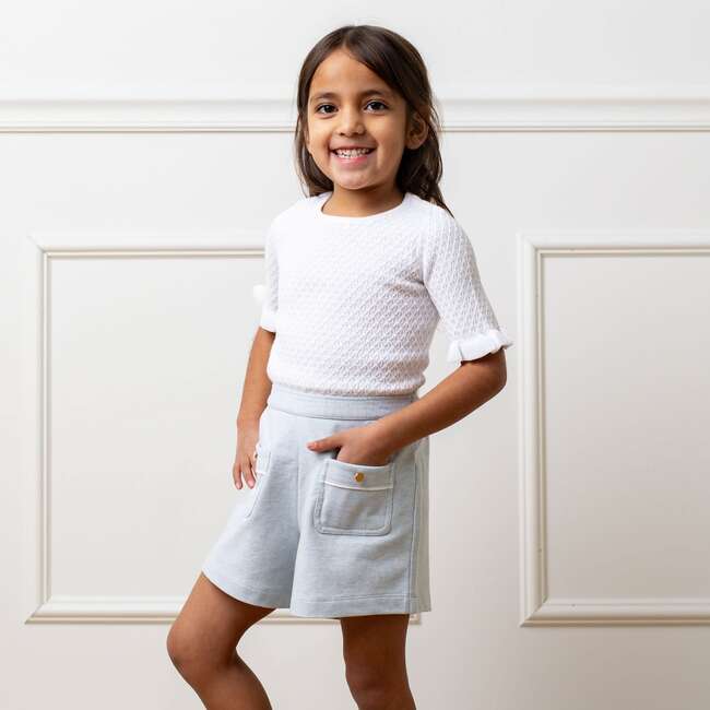 Organic Short Sleeve Ruffle Edge Sweater Knit Top, White Diamond - Sweaters - 3