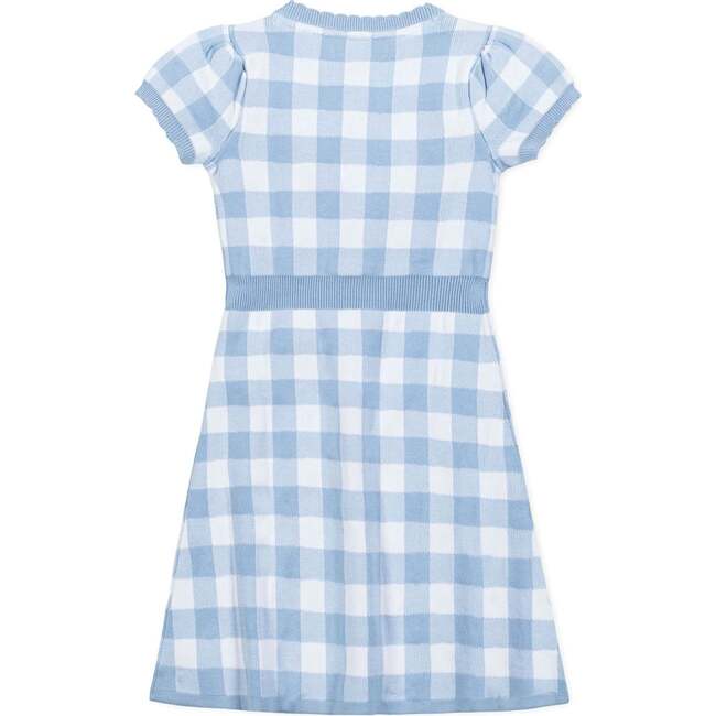 Organic Short Sleeve Button Front Sweater Dress, Classic Blue Gingham - Dresses - 2