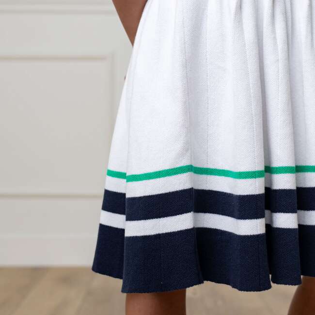 Organic Sleeveless Tennis Sweater Dress, White with Navy and Green - Dresses - 5