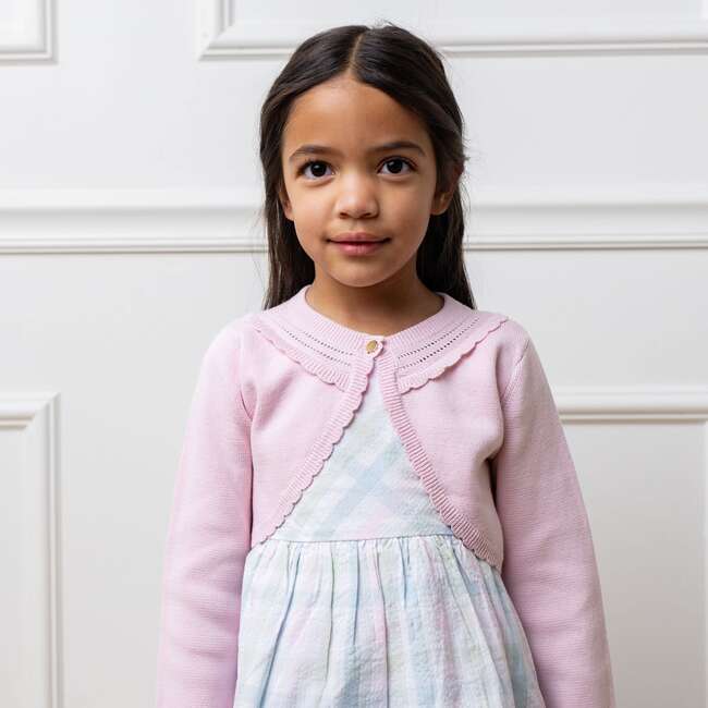 Organic Cropped Special Detail Sweater Cardigan, Pale Pink Scallop - Sweaters - 4