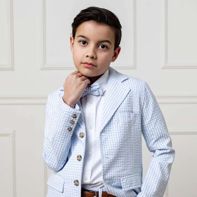Classic Seersucker Bow Tie, Classic Blue Gingham - Bowties & Ties - 3