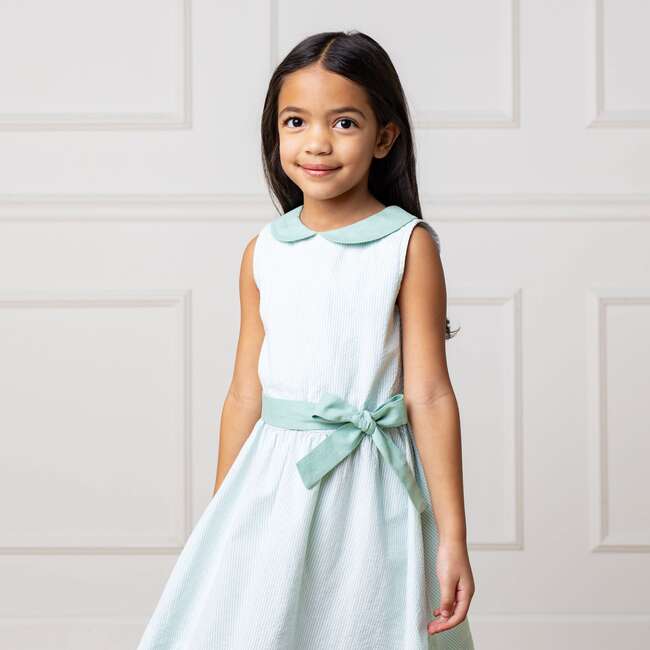 Organic Peter Pan Collar Seersucker Dress, Mint Seersucker - Dresses - 4