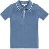 Organic Short Sleeve Sweater Polo with Tipping, Denim Blue - Sweaters - 1 - thumbnail