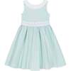 Organic Round Collar Sateen Party Dress with Embroidered Sash, Pale Green - Dresses - 1 - thumbnail