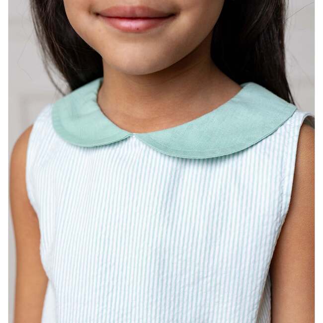 Organic Peter Pan Collar Seersucker Dress, Mint Seersucker - Dresses - 5