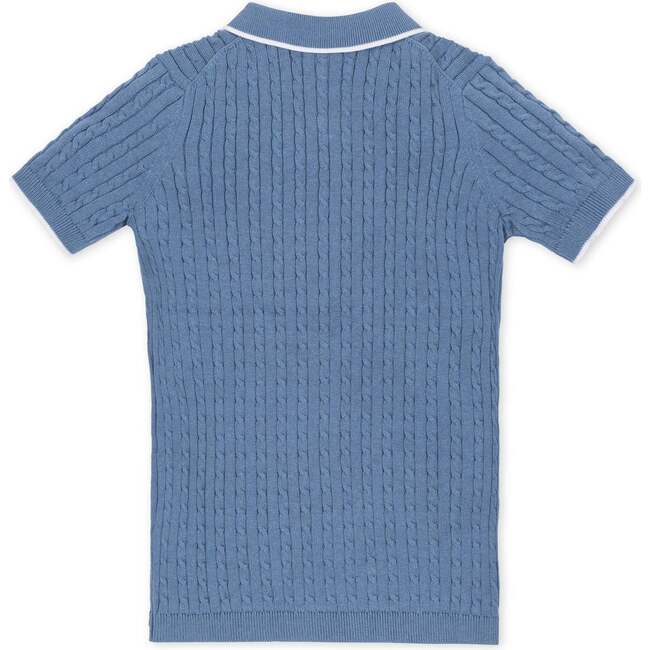 Organic Short Sleeve Sweater Polo with Tipping, Denim Blue - Sweaters - 2