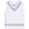 Organic V-Neck Cricket Sweater Vest, White with Blue and Pink - Sweaters - 1 - thumbnail