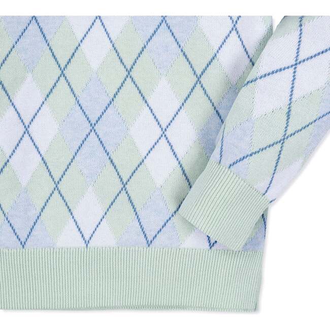 Organic Long Sleeve Fine Gauge V-Neck Sweater, Coastal Cottage Argyle - Sweaters - 2