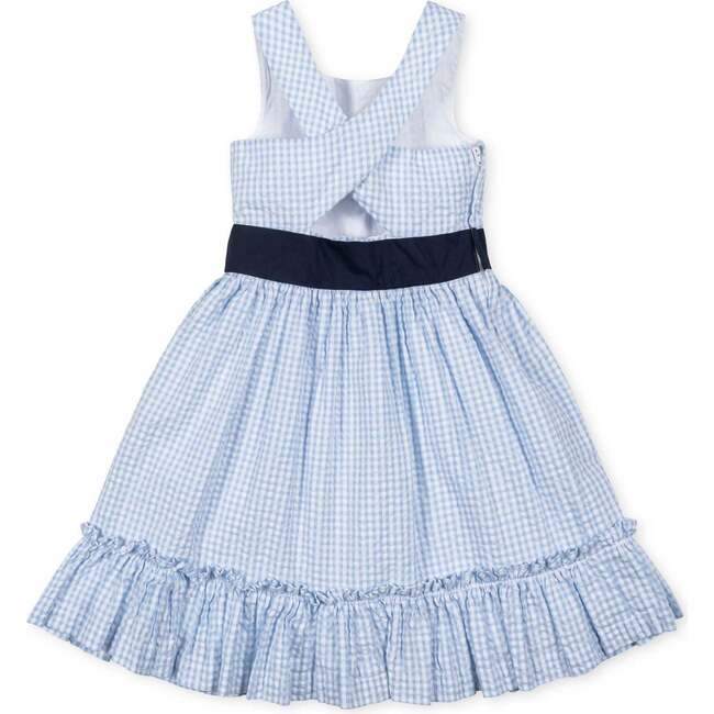 Organic Sleeveless Special Occasion Seersucker Party Dress with Cross Back, Classic Blue Gingham - Dresses - 2