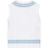 Organic V-Neck Cricket Sweater Vest, White with Blue and Pink - Sweaters - 2 - thumbnail