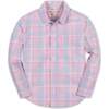 Organic Stretch Poplin Long Sleeve Button Down Shirt, Pink Petal Plaid - Button Downs - 1 - thumbnail