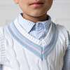 Organic V-Neck Cricket Sweater Vest, White with Blue and Pink - Sweaters - 4 - thumbnail