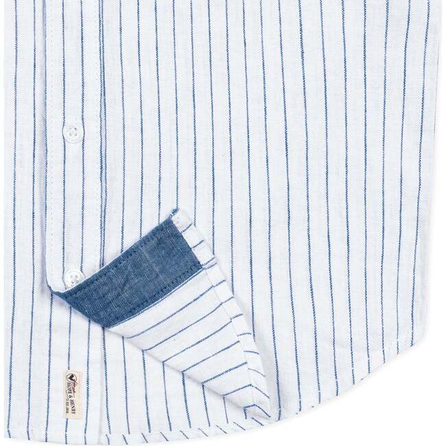 Linen Short Sleeve Button Down Shirt, White Court Pinstripe - Button Downs - 2