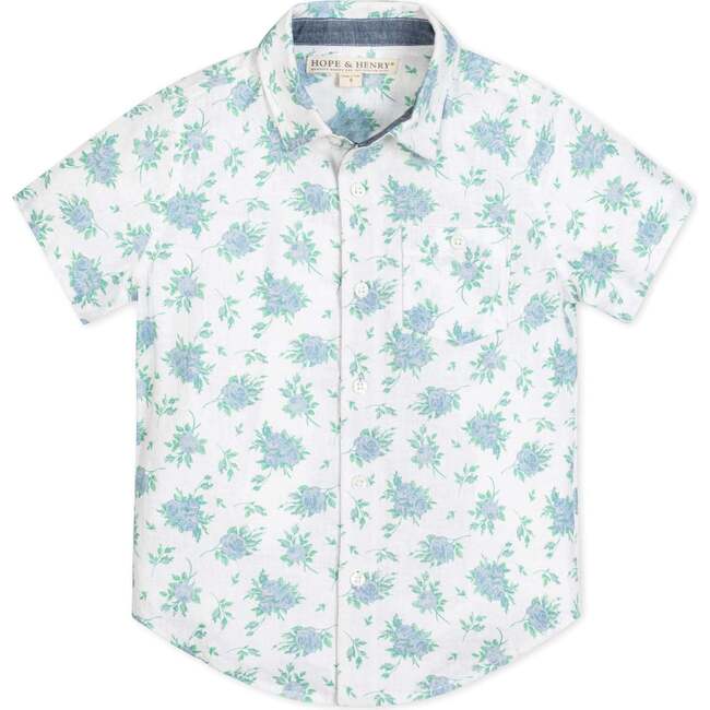 Linen Short Sleeve Button Down Shirt, Coastal Cottage Floral - Button Downs - 1