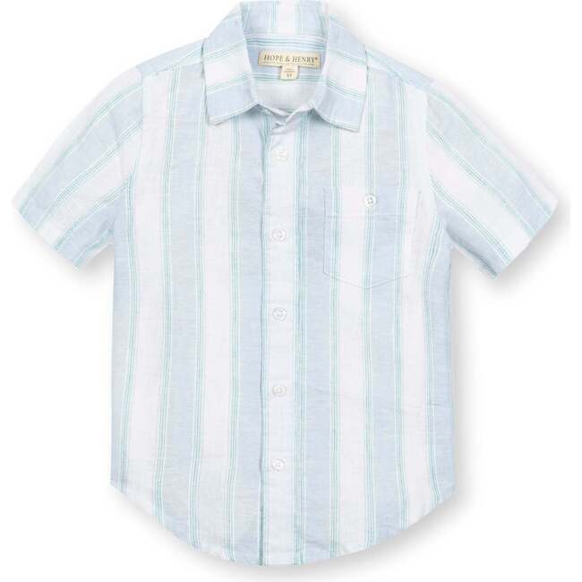 Linen Short Sleeve Button Down Shirt, Coastal Cottage Stripe - Button Downs - 1