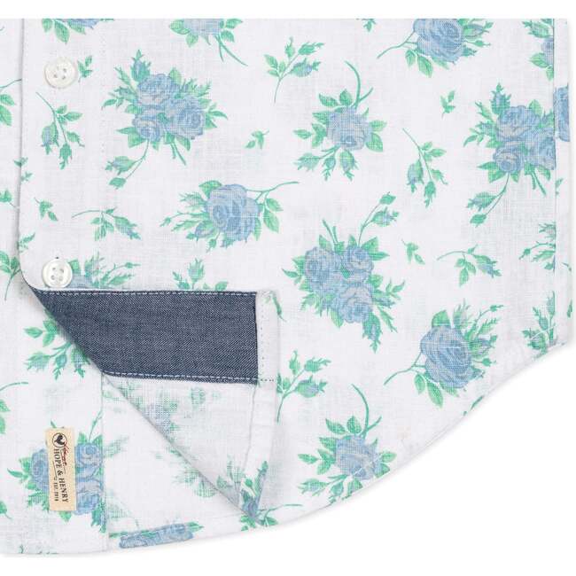Linen Short Sleeve Button Down Shirt, Coastal Cottage Floral - Button Downs - 2