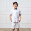 Linen Short Sleeve Button Down Shirt, White Court Pinstripe - Button Downs - 3 - thumbnail