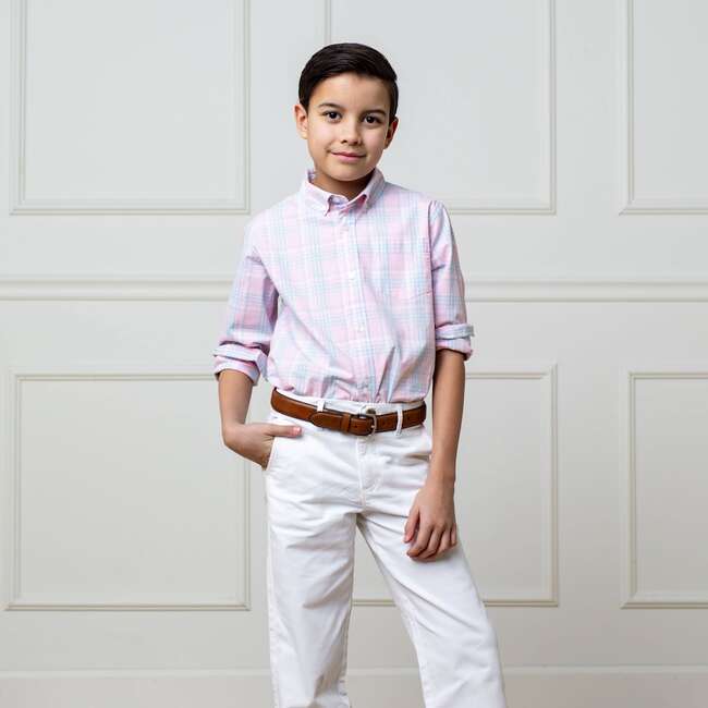 Organic Stretch Poplin Long Sleeve Button Down Shirt, Pink Petal Plaid - Button Downs - 3