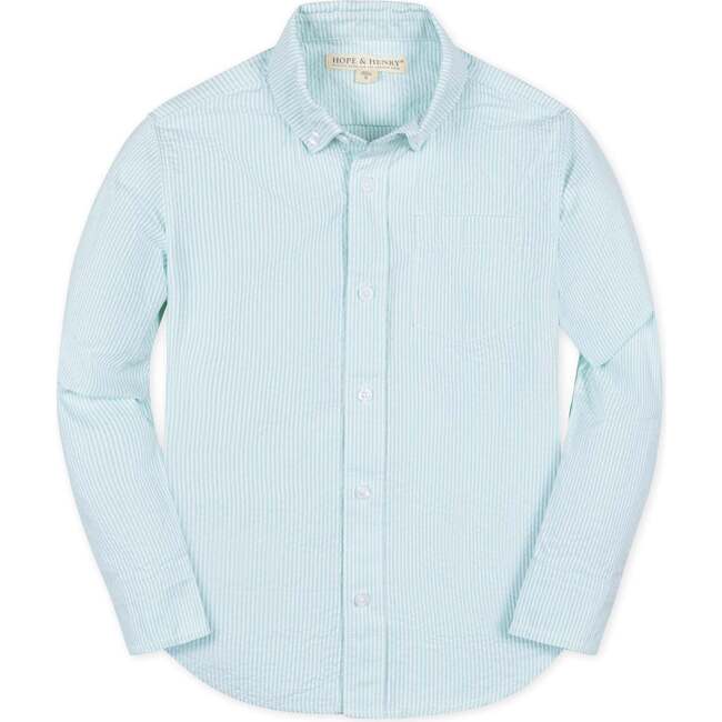 Organic Long Sleeve Seersucker Button Down Shirt, Mint Seersucker - Button Downs - 1