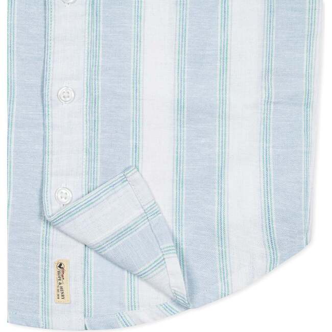 Linen Short Sleeve Button Down Shirt, Coastal Cottage Stripe - Button Downs - 2