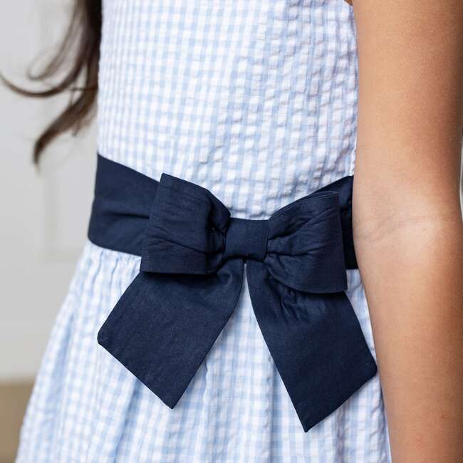 Organic Sleeveless Special Occasion Seersucker Party Dress with Cross Back, Classic Blue Gingham - Dresses - 5