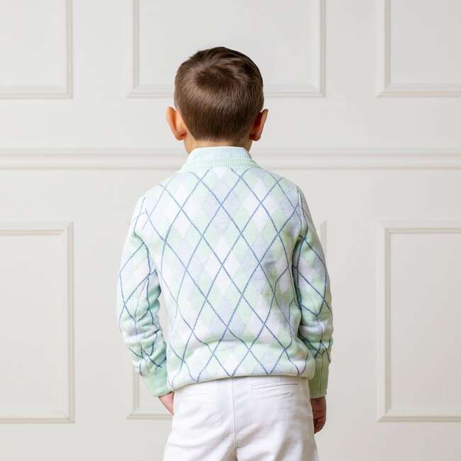 Organic Long Sleeve Fine Gauge V-Neck Sweater, Coastal Cottage Argyle - Sweaters - 5