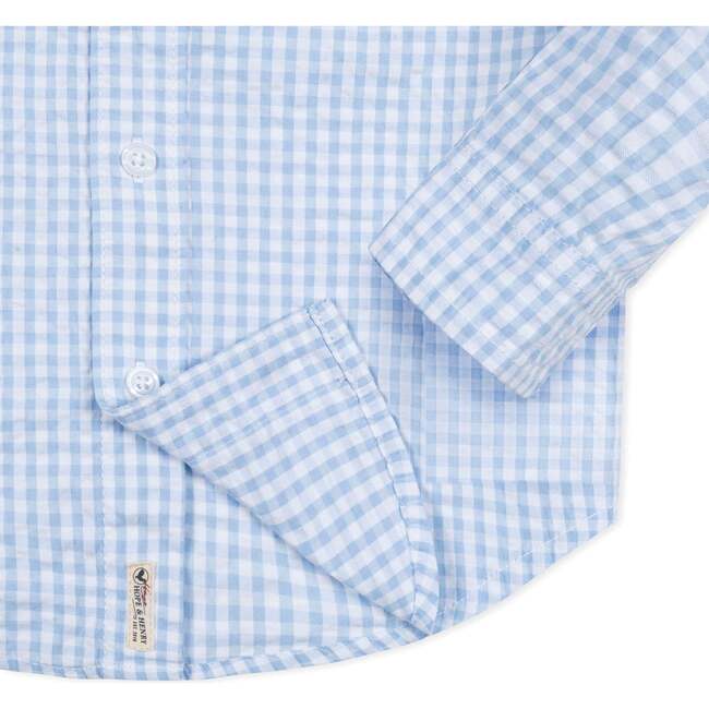 Organic Long Sleeve Seersucker Button Down Shirt, Classic Blue Gingham - Button Downs - 2