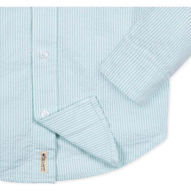 Organic Long Sleeve Seersucker Button Down Shirt, Mint Seersucker - Button Downs - 2