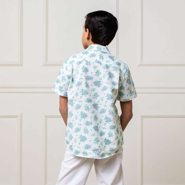 Linen Short Sleeve Button Down Shirt, Coastal Cottage Floral - Button Downs - 5