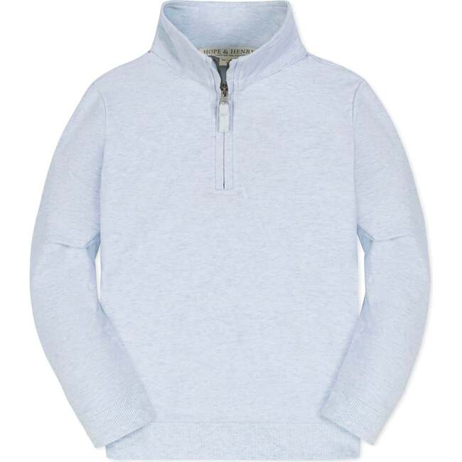 Organic Long Sleeve French Terry Half-Zip Pullover, Light Blue Heather - Sweaters - 1