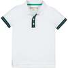 Organic Short Sleeve Knit Pique Polo Shirt, White with Navy and Green - Polo Shirts - 1 - thumbnail