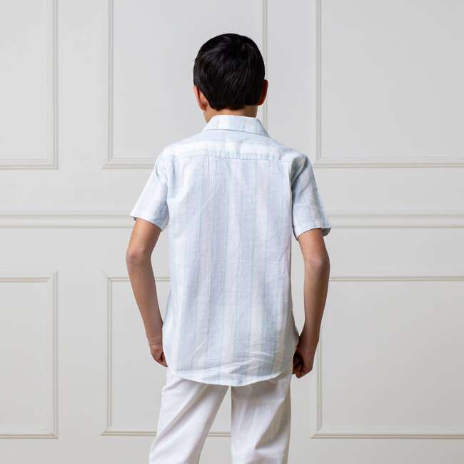 Linen Short Sleeve Button Down Shirt, Coastal Cottage Stripe - Button Downs - 5