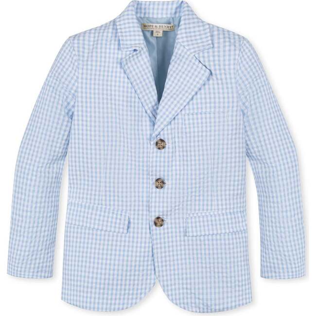 Organic Classic Seersucker Suit Jacket, Classic Blue Gingham - Blazers & Sport Coats - 1