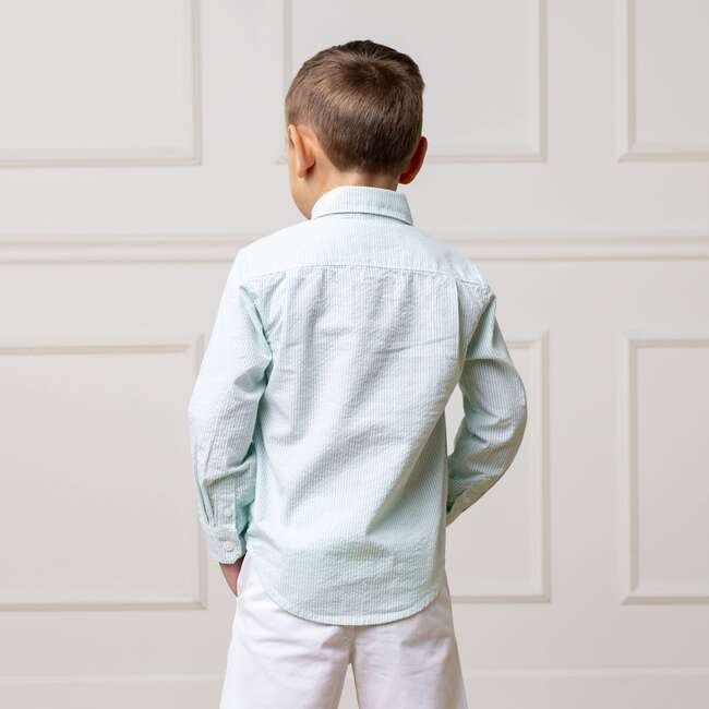 Organic Long Sleeve Seersucker Button Down Shirt, Mint Seersucker - Button Downs - 5