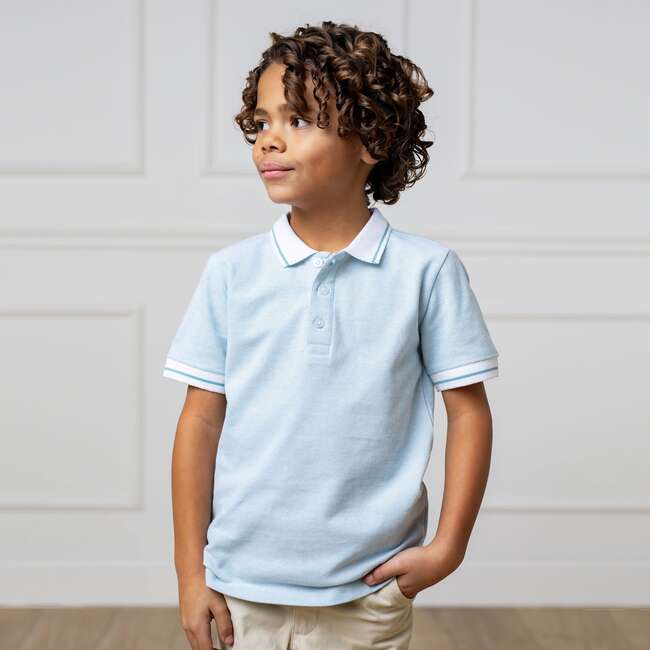 Organic Short Sleeve Knit Pique Polo Shirt, Robin's Egg Blue - Polo Shirts - 3