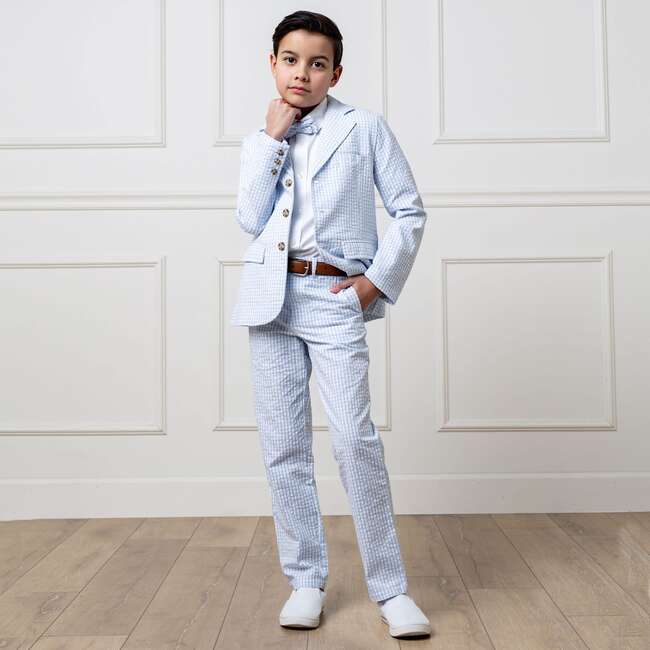 Organic Seersucker Suit Pant, Classic Blue Gingham - Pants - 3