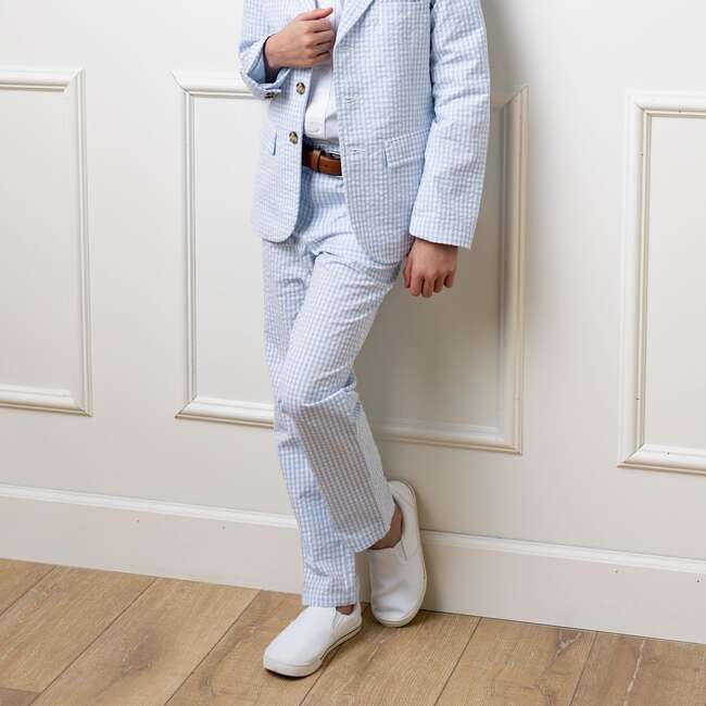 Organic Seersucker Suit Pant, Classic Blue Gingham - Pants - 4